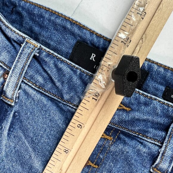 Risen Jeans Women 30x28* High Rise Flare Blue Faded Stretch Raw Hem Denim Tag 29 - Picture 15 of 16